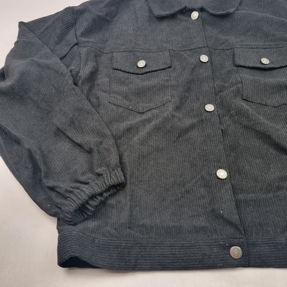 NWOT black pleated balloon sleeve ribbed corduroy oversized shirt jacket - Picture 6 of 9